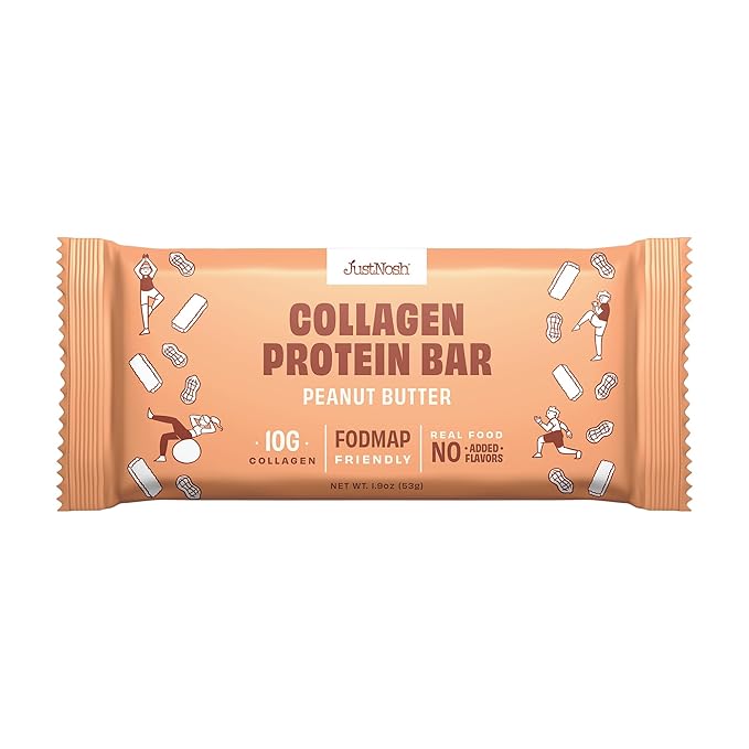 JUSTNOSH Peanut Butter Collagen Protein Bars – 16g Protein 10g Collagen | Gluten &amp Dairy Free Low FODMAP Seed Oil Free (12 Pack)