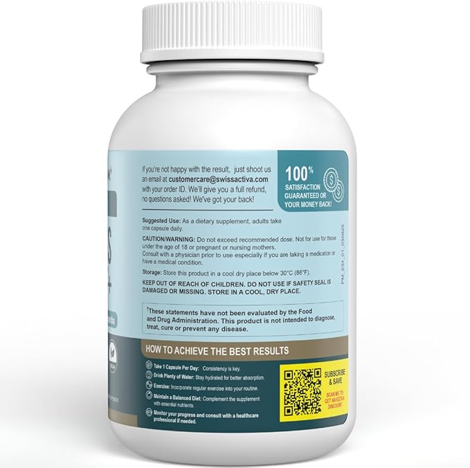 Swiss Activa+ Labs Stress Relief Supplement | Natural Support with Ashwagandha L-Theanine &amp Rhodiola | Calming Supplements for Adults | Cortisol &amp Mood Balance Focus &amp Relaxation | 60 Da