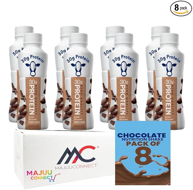 High Protein Chocolate Nutrition Shake – 30g Protein per Bottle | 8 Pack (11.5 Fl Oz) | Only 2g Sugar &amp 150 Calories | Enriched with 8 Naturally Occurring Vitamins &amp Minerals | Low Carb Recove