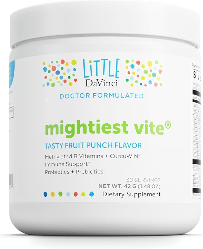 DAVINCI Little Mightiest Vite - Multivitamin for Kids with Probiotics &amp Prebiotics - Supports Immune System Function Gut Health &amp Brain Health* - Fruit Punch Flavor - 30 Servings (42 g)