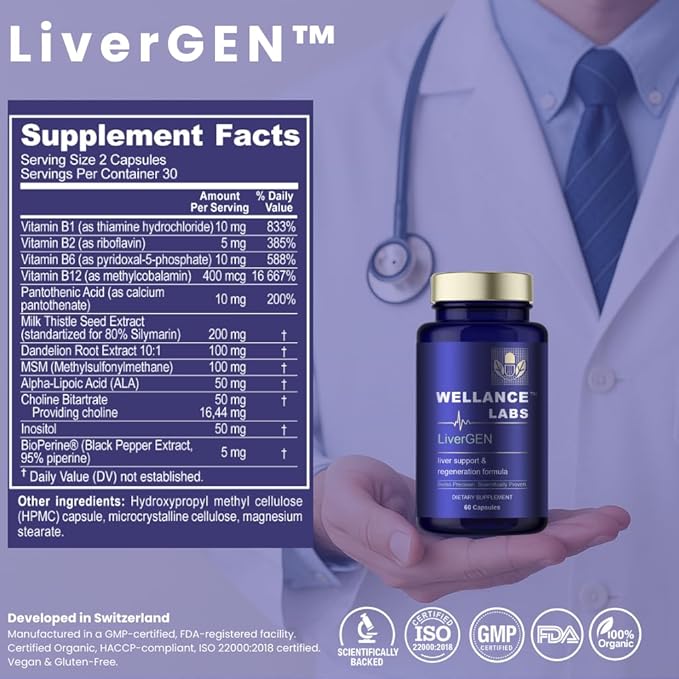 LiverGEN Advanced Liver Support with Milk Thistle ALA MSM B-Vitamins 1 Bottle