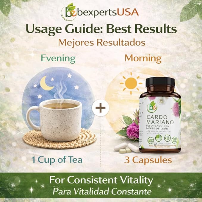 Cardo Mariano Herb Tea &amp Capsules | Vegan | 100% Pure &amp Natural Milk Thistle | Loose Tea 4oz (113g) + 60 Capsules (1000 mg Each) - Herbal Dietary Supplement | Extra Forte