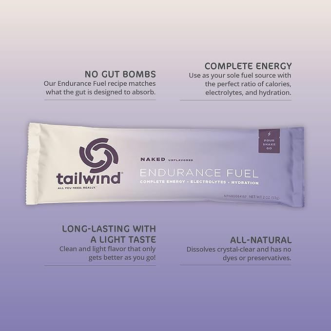 Tailwind Nutrition Endurance Fuel Sports Drink Powder Single Serving with Electrolytes Non-GMO Free of Soy Dairy and Gluten Vegan-Friendly Naked Unflavored Pack of 12