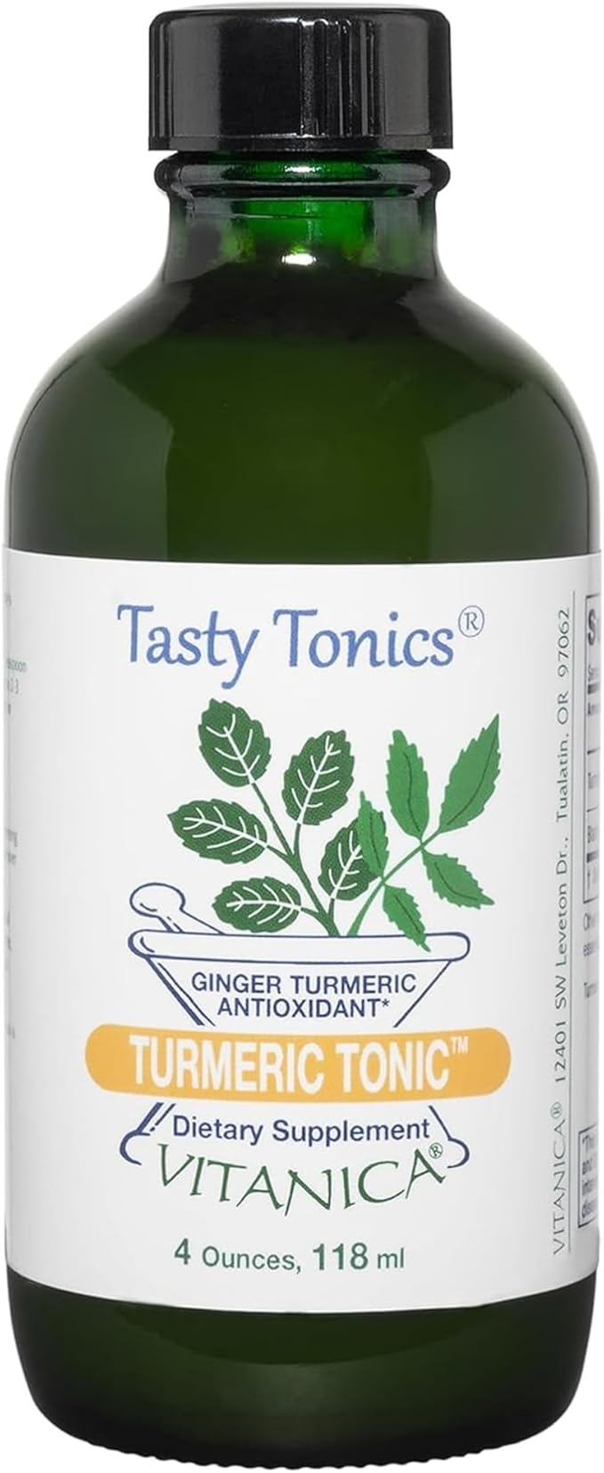 Vitanica Turmeric Tonic Non-GMO Liquid Turmeric Curcumin Supplement 1000 mg with Black Pepper and Ginger Antioxidant Vegan Gluten Free 4 Ounce