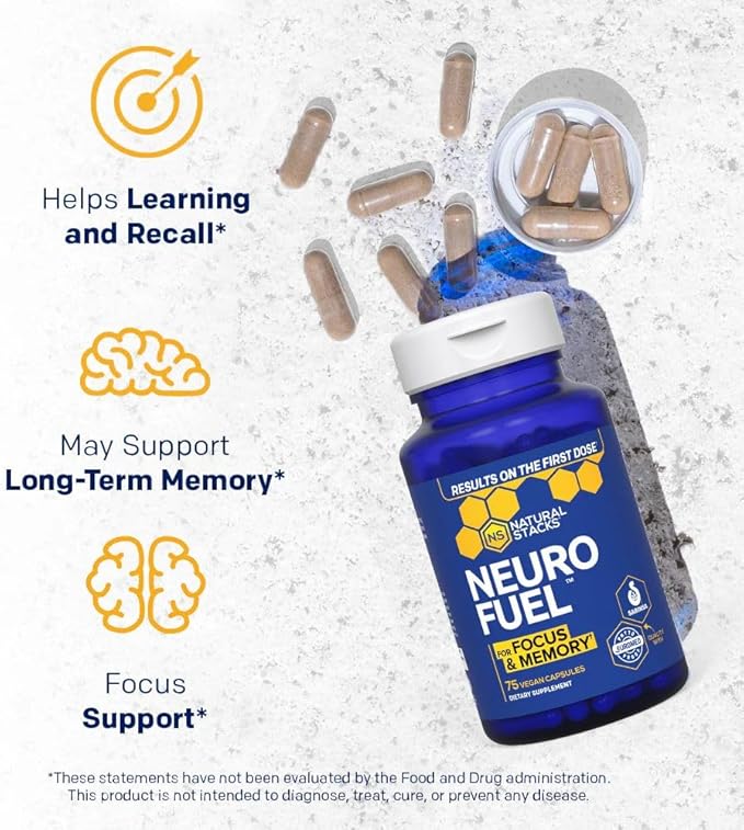 NATURAL STACKS MagTech Magnesium + NeuroFuel Nootropic Bundle - Supports Relaxation Focus &amp Brain Health* - 165 Total Capsules