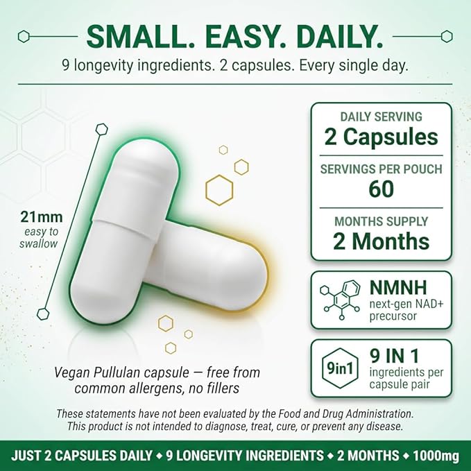 NMNH Ultra Complex Dietary Supplement 1000mg 120 Capsules Vegan with Trans-Resveratrol Quercetin CoQ10