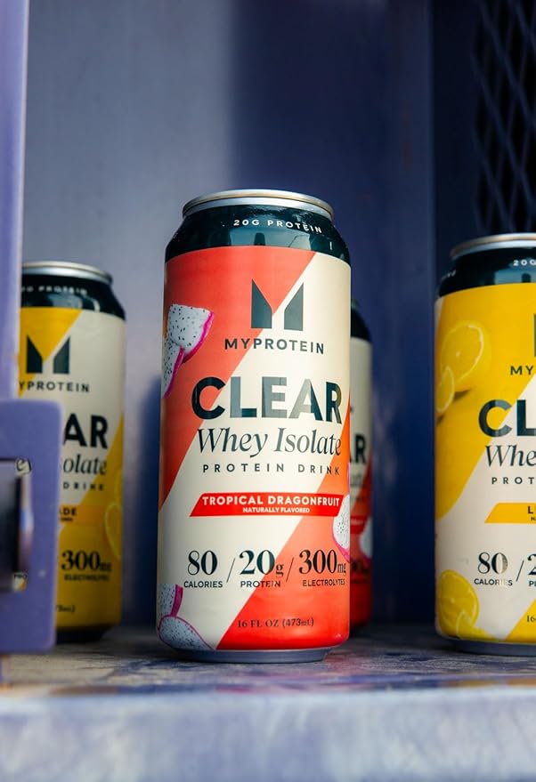 Myprotein Clear Whey Isolate Ready-to-Drink Protein Tropical Dragonfruit 16 Fl Oz Pack of 12 20g Protein 80 Calories Sugar-Free Refreshing Fruity Flavored Beverage for Superior Performance