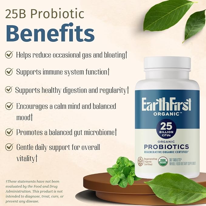 Probiotic 25B CFU – Regenerative Organic Certified Daily Probiotic for Gut Immune &amp Emotional Health – Supports Digestion Bloating Relief &amp Gut Balance – 30 Tablets