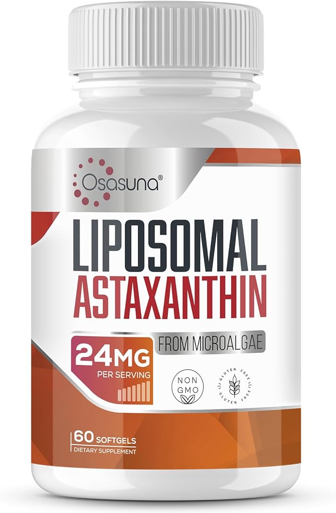 Liposomal Astaxanthin Supplement 24 MG Maximum Absorption Antioxidant Stronger Than VIT C Non-GMO &amp Gluten Free - 60 Softgels(2 Months Supply)