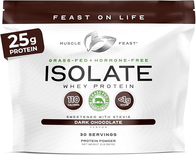 Muscle Feast Grass-Fed Whey Protein Isolate All Natural Hormone Free Pasture Raised Whey Isolate Protein Powder for Men and Women Clean Gluten-Free Delicious Isolate Protein - Dark Chocolate 2lb