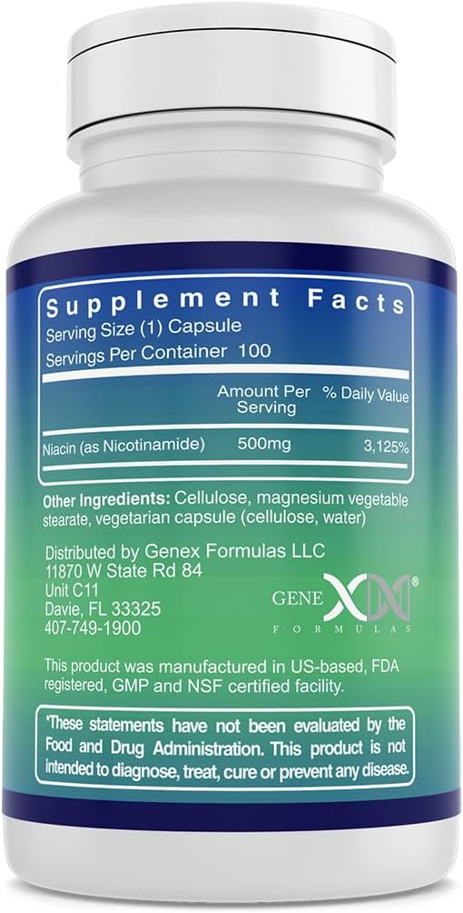 Genex Formulas Nicotinamide 500mg (3-Pack) Vitamin B3 Flush Free Niacin Capsules for Healthy Skin - Niacinamide Supplement Pills help Produce Keratin &amp Support Skin Cell Health &amp Energy (300 C