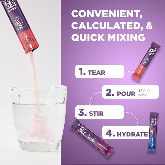 Keto Vitals Antioxidant Electrolytes Powder Packets No Sugar | Keto Friendly Electrolytes Travel Packets | Variety Stickpacks | Energy Drink Mix | Zero Calorie | Zero Carb (Berry Assorted 30)