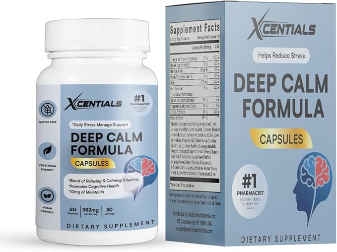 Deep Calm Formula Stress &amp Relaxation Support B‑Complex + Magnesium Zinc &amp Botanical Blend 982 mg per Serving Vegan Gluten Free 60 Capsules (30 Servings
