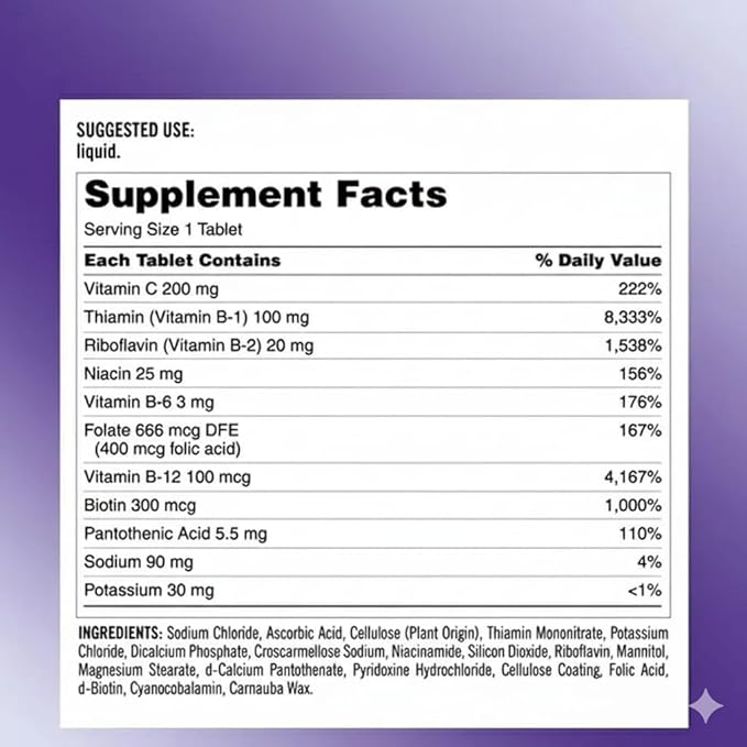 Super B-Complex with Electrolytes 500 Tablets Includes 8 B Vitamins Electrolytes and Vitamin C Supports Energy Metabolism