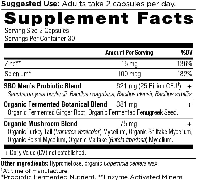 Ancient Nutrition Probiotics for Men SBO Probiotics Men's 60 Ct for Gut Health Digestive and Immune Support Boosts Muscle Mass and Fat Metabolism 25 Billion CFUs* Per Serving