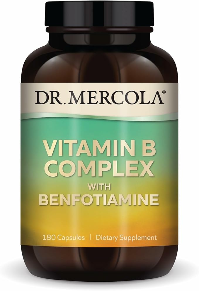 Dr. Mercola Vitamin B Complex with Benfotiamine - Supports Cellular Brain &amp Immune Health - Non-GMO Gluten-Free &amp Soy-Free - 180 Capsules (90 Servings)