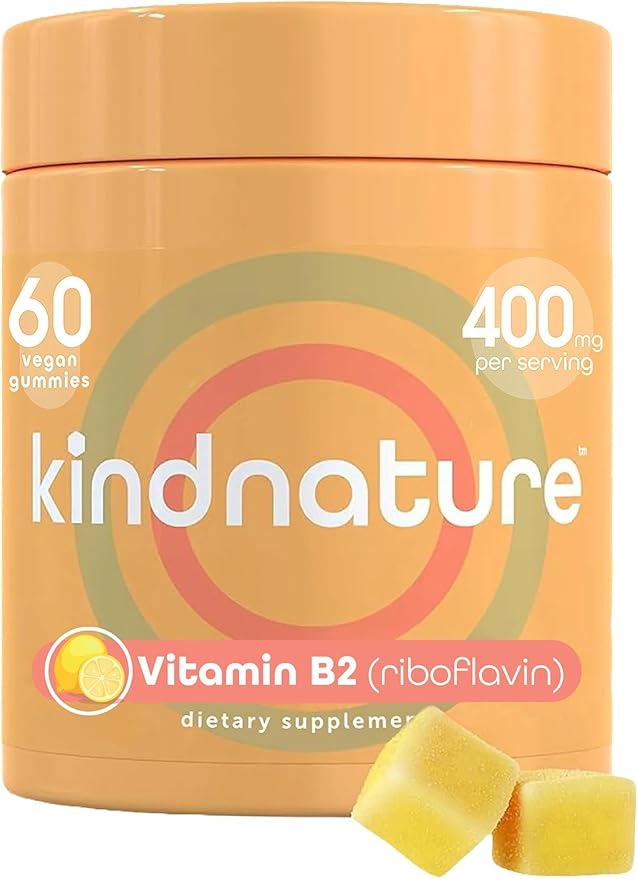 kindnature Vitamin B2 Gummies - Riboflavin 400mg Supplement for Kids &amp Adults - Non-GMO Soy &amp Gluten-Free Vegan Chewable Gummies (30 Day Supply)