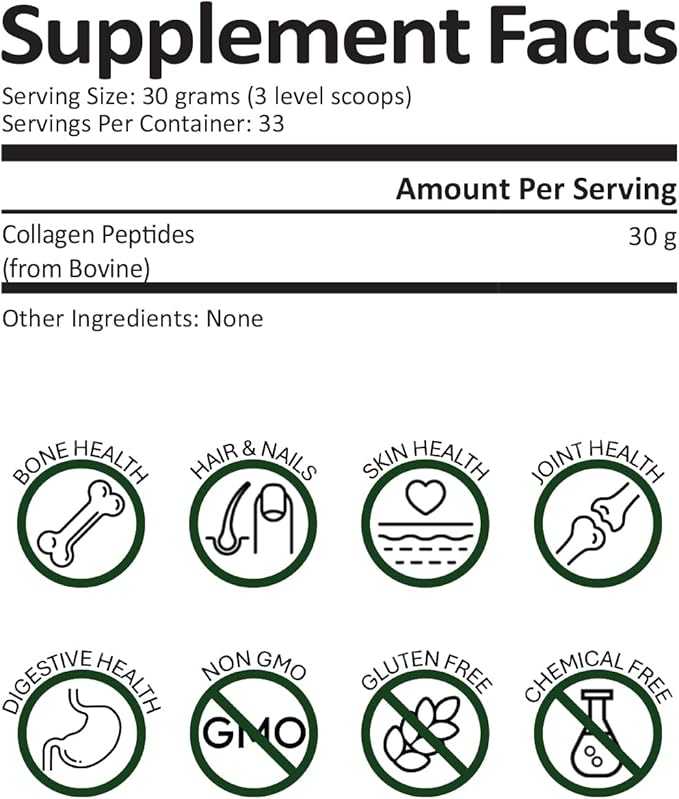Survival Grocery® Collagen Peptides Powder – Grass Fed Hydrolyzed Collagen Protein Supplement Types I &amp III Unflavored Gluten Free Keto Friendly Non-GMO Dairy Free 1kg 1 Jug