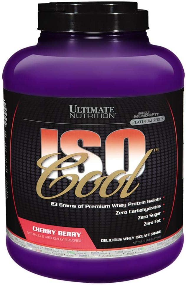 Ultimate Nutrition ISO Cool Pure Whey Protein Isolate Powder - Keto Friendly - 0 Carb 0 Fat 0 Sugar - 23 Grams of Protein Per Serving 5 Pounds Cherry Berry