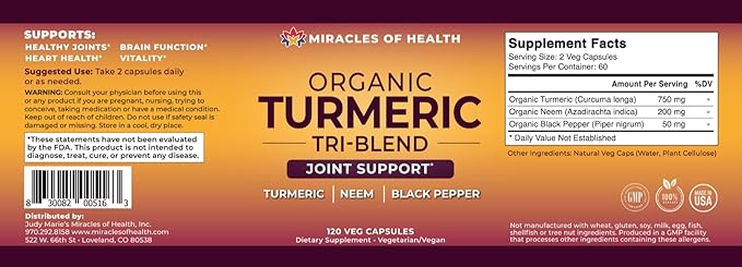 Turmeric Tri-Blend – Daily Health Boost Immune Defense and Joint Support | All-Natural Herbal Supplement| 120 Veg Capsules with Organic Neem Black Pepper and Turmeric