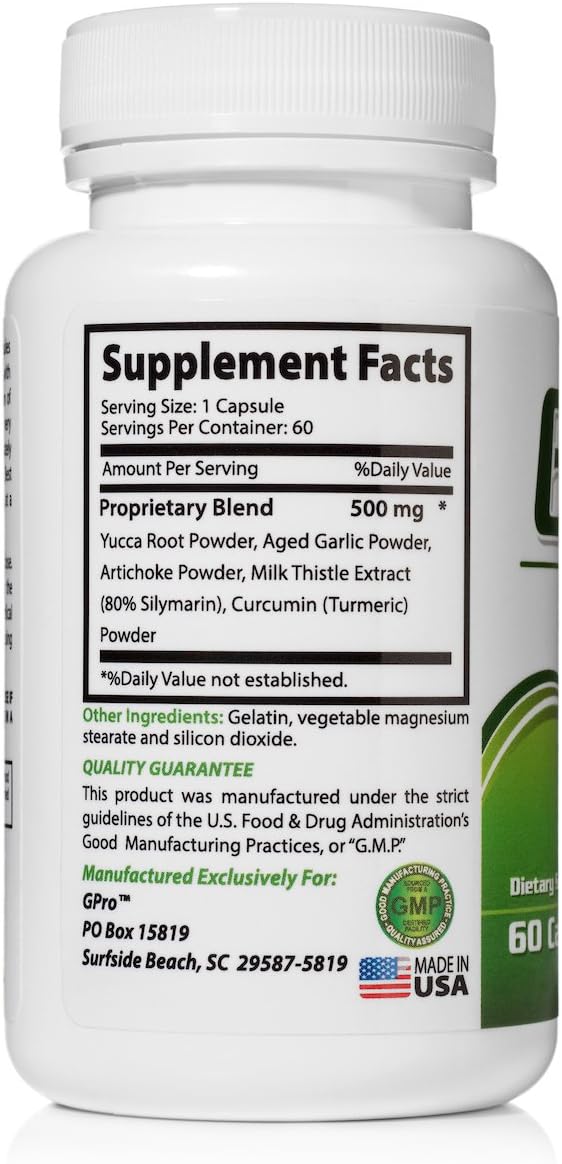 GPro Uric Acid Support Formula with Yucca Garlic Artichoke Powder Milk Thistle (Silymarin) and Turmeric to Support Healthy Uric Acid Levels