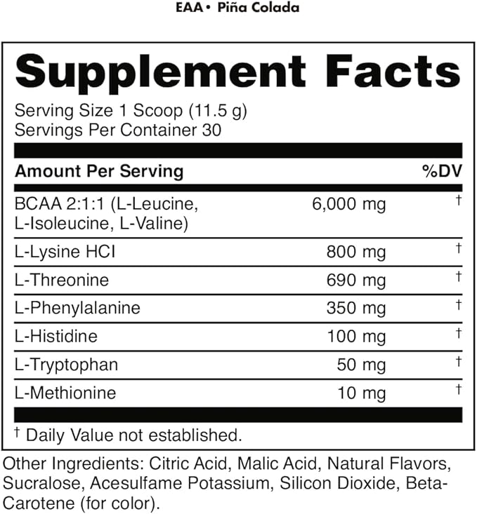 Bucked Up Essential Amino Acids - EAA Powder - Easy Mix Non Clumping Formula - for Pre/Intra Workout - Pina Colada Flavor - 30 Servings - 11.6 oz