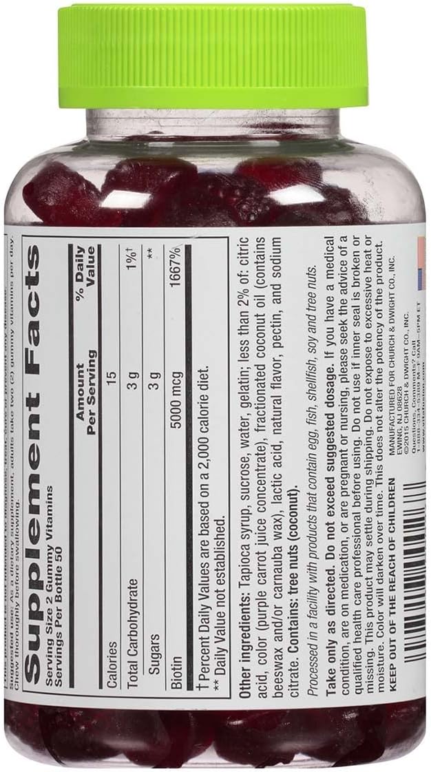 Vitafusion Extra Strength Biotin Gummies 5000 mcg Blueberry 100 ea (Pack of 4)
