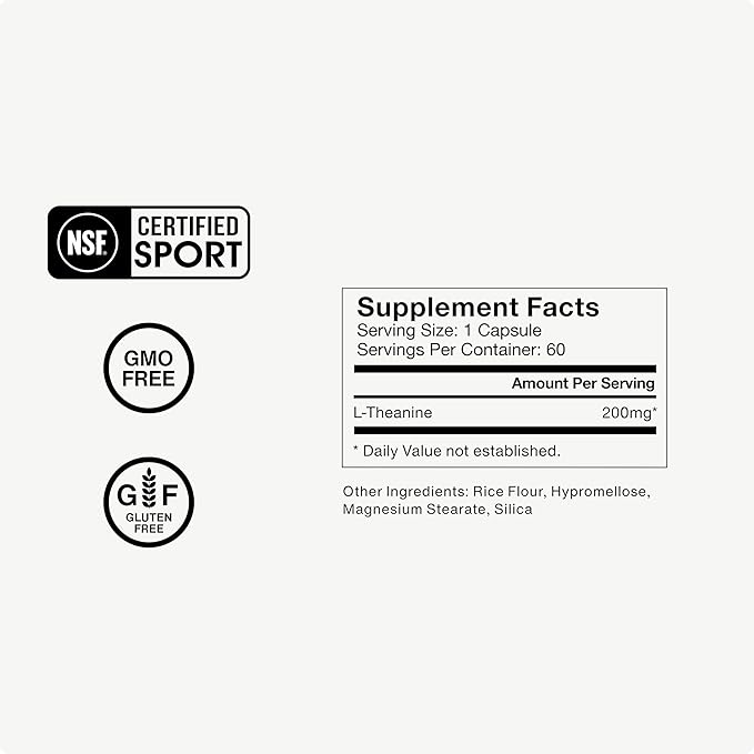 Momentous L-Theanine Supplement - 200 mg Capsules to Promote Relaxation &amp Focus - NSF Certified for Sport - GMO- &amp Gluten-Free - 60 Servings