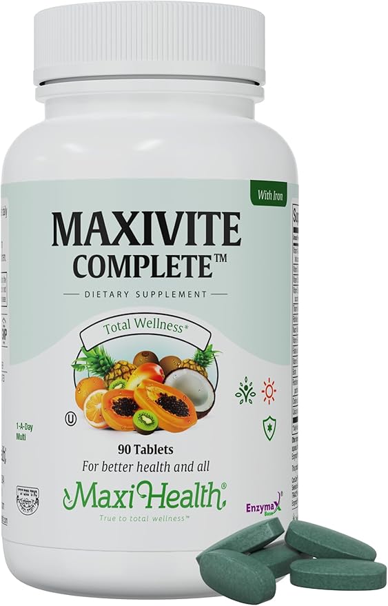 Maxi Health Complete Once Daily Vitamins for Men &amp Women - Multivitamin for Women &amp Men with Iron Vitamin A B1 B2 B3 B6 B12 C D3 E Zinc (90 Tablets)