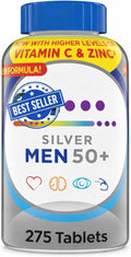 Silver Men’s 50+ Plus Daily Multivitamin – Multimineral Supplement with Vitamin D3 Zinc B Vitamins &amp Antioxidants Supports Heart Muscle &amp Immune Health – 275 Tablets