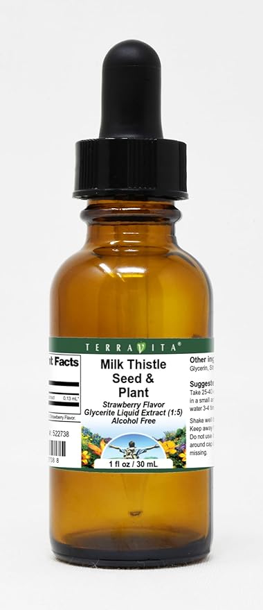 Terravita Milk Thistle Seed &amp Plant Glycerite Liquid Extract (1:5) - Strawberry Flavored (1 oz ZIN: 522738)