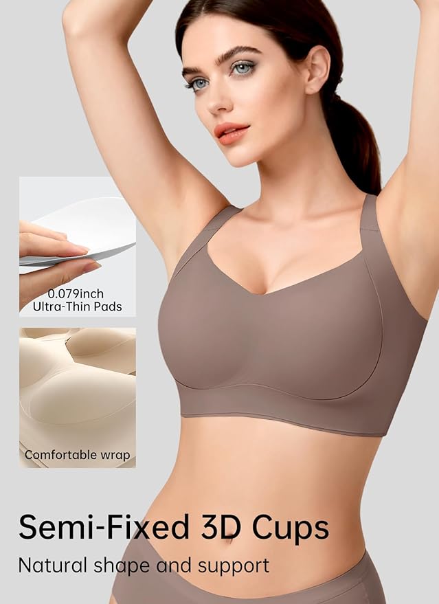 REALWILL Women Everyday Comfortable Wireless Bra Supportive Push Up Minimizer Bras Full Coverage Soft Seamless Tshirt Bras