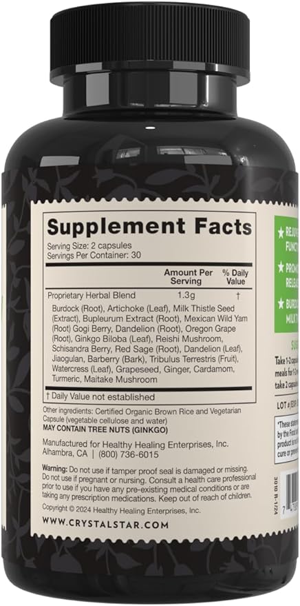 Crystal Star Liver Renew 60 Capsules Herbal Liver Cleanse Supplement that Supports Normal Liver Function &amp Promotes Toxin Release - Milk Thistle Non-GMO