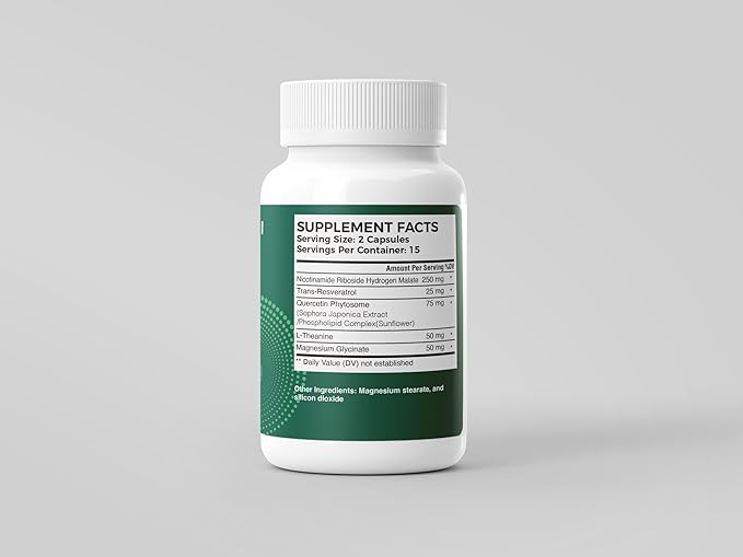 GUI 5-in-1 NAD+ Nicotinamide Riboside with Resveratrol L-Theanine Magnesium Glycinate &amp Quercetin Phytosome | Supplement for Supporting Energy Healthy Aging Mood &amp Sleep | 30 Capsules