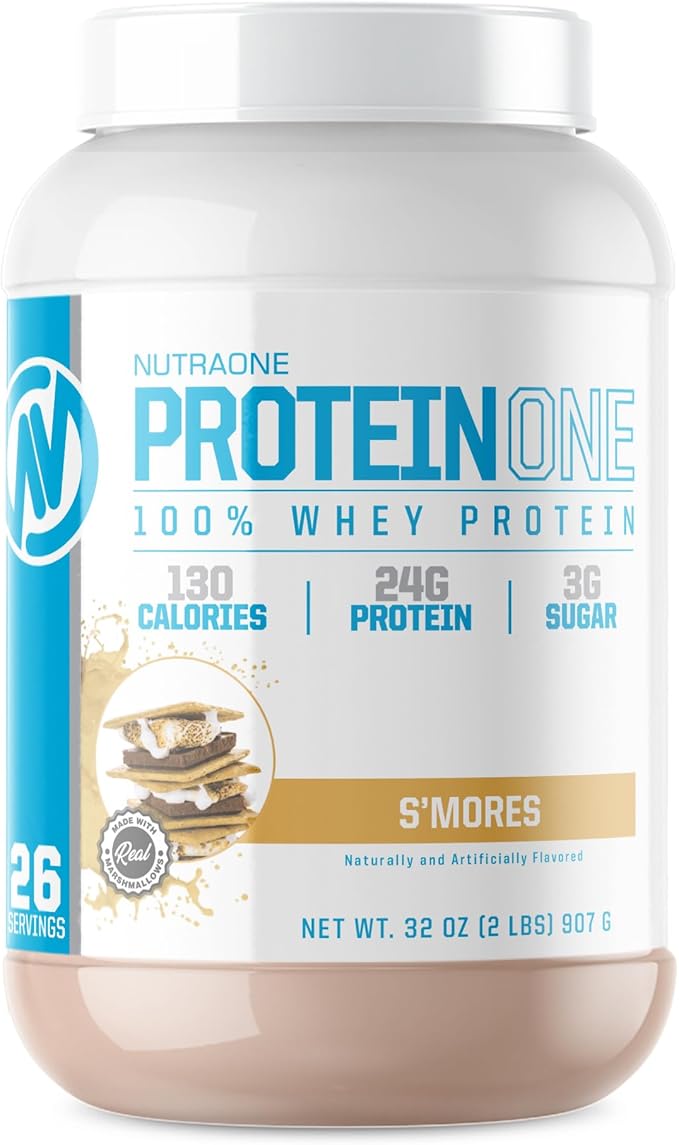 NutraOne ProteinOne Whey Protein Promote Recovery and Build Muscle with a Protein Shake Powder for Men &amp Women (S’Mores - 2 lbs.)