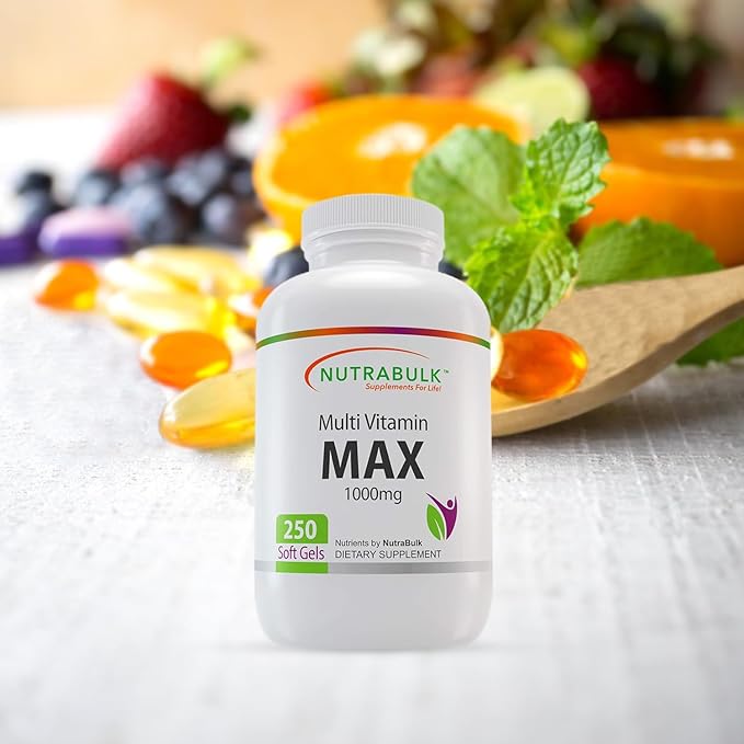 NutraBulk Multi-Vitamin MAX Well Absorbed Soft Gels - Potentially Supports Overall Wellbeing &amp Immune Boosts Energy &amp Metabolism - Complete Daily Nutrition- 1000mg 250 Soft Gels