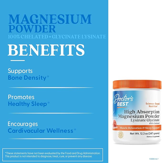 Doctor's Best High Absorption Magnesium Powder (Peach Flavored) 100% Chelated TRACCS Not Buffered Headaches Muscle Vegan Peach Flavor 12.3 Ounce (Pack of 1)