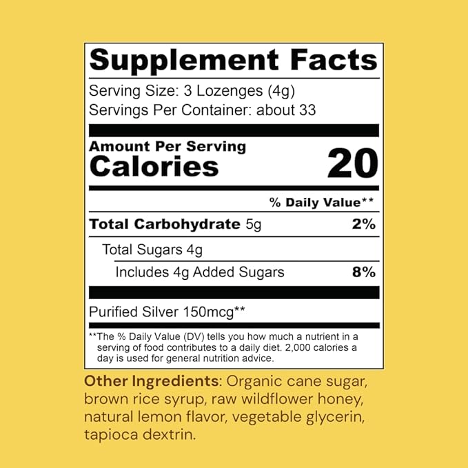 Ameo Life Colloidal Silver Liquid Drops 150 mcg with Honey Lemon Flavor - 100 Count Immune Support Supplement Natural Colloidal Silver Cough Drops Alternative - Vegan Gluten-Free &amp Non-GMO