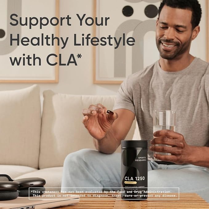 Sports Research CLA - 1250mg with Active Conjugated Linoleic Acid for Men and Women | Non-GMO Soy &amp Gluten Free - 95% (180 Softgels)…
