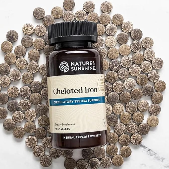 Nature's Sunshine Iron-Chelated 25mg 180 Tablets | Provides Circulatory System Support Helps the Transport of Oxygen to the Tissues and Provides 25 mg Iron per Tablet