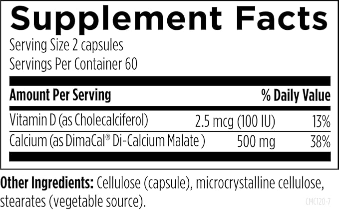 Designs for Health Calcium Malate - 500mg Calcium Malate Chelate + Vitamin D (D3) Bone Support Supplement for Women + Men - Non-GMO (120 Capsules)