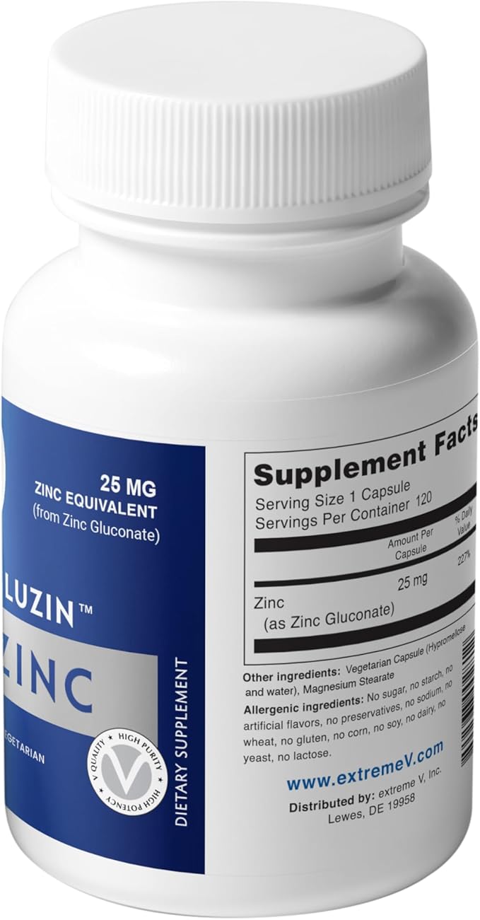 Zinc MG25 | Elemental Zinc Gluconate | Non-GMO Vegan Clean Label – 2 Bottles (240 Vegetarian Capsules)
