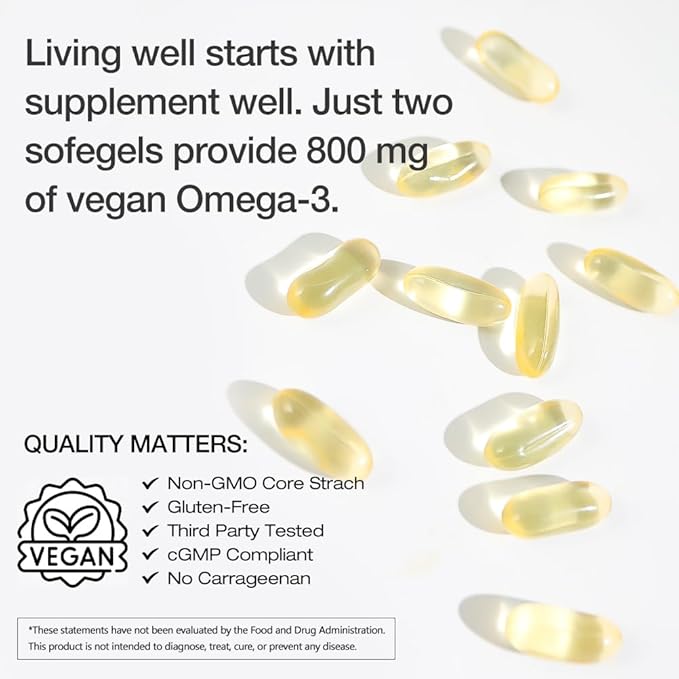 Vegan Omega-3 + Vitamin B12 Gummy | Algae Omega-3 DHA Supplements for Brain Heart Eyes Health | Methyl B12 1000 mcg &amp Vitamin D 5000 IU for Energy and Immune Support - 90 Count