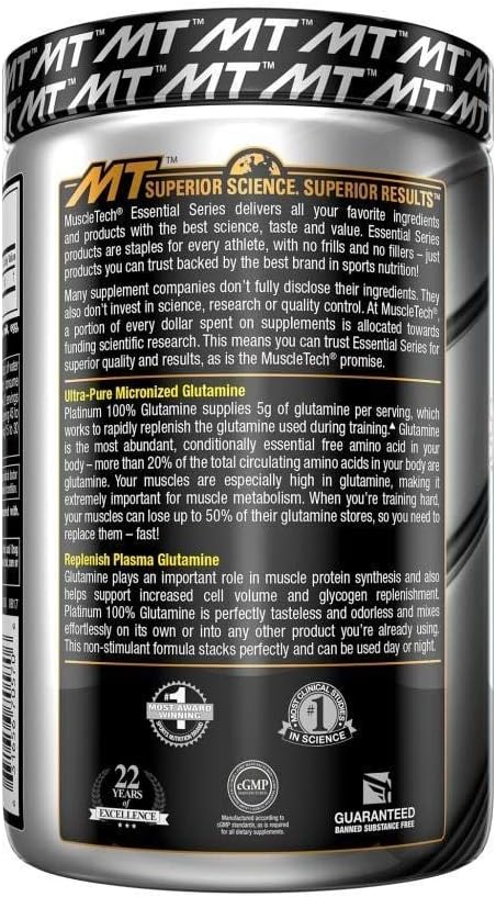 MuscleTech Creatine Monohydrate Powder Platinum Pure Micronized Muscle Recovery + Builder &amp owder 100% Pure L Glutamine Powder