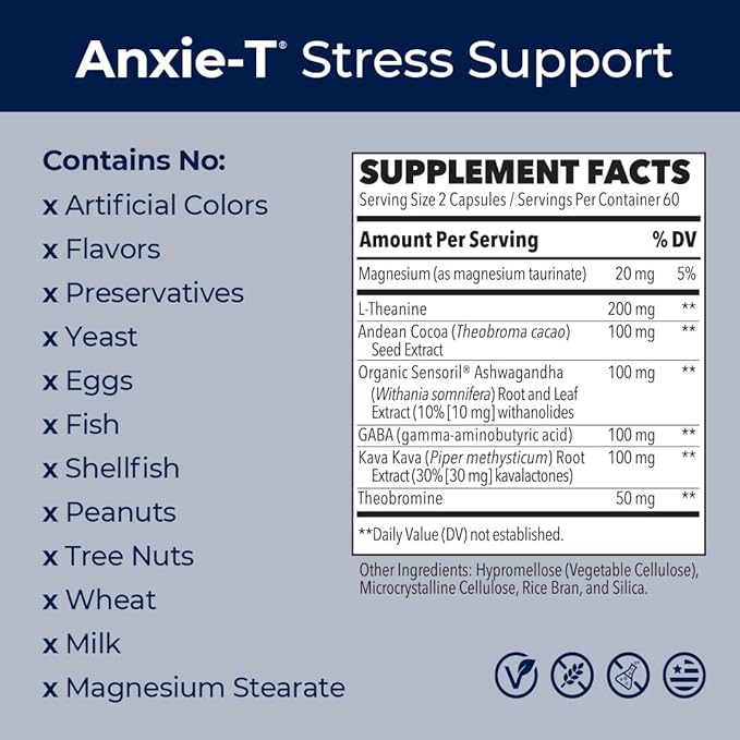 LifeSeasons Anxie-T with Rest-ZZZ - Supports Mood &amp Mental Focus - Feel Calm and Relaxed - Eases Tension &amp Nervousness - Ashwagandha Kava Kava GABA &amp L-Theanine - 240 Capsules