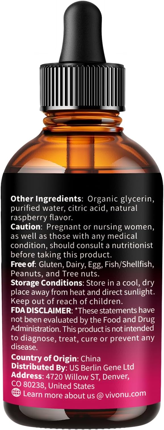 VivoNu Vitamin B Complex Liquid Drops 50mg Inositol Vitamin B12 (6000 mcg) B6 B1 B2 B3 B5 and Methylfolate Support Energy Raspberry Flavor Natural Ingredient Non GMO - 2 Pack