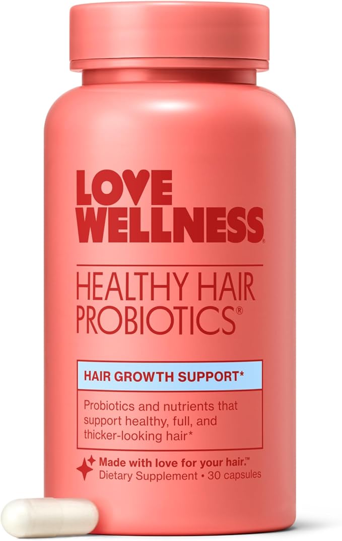 Love Wellness Healthy Hair Probiotics | Support Hair Growth with Biotin and Vitamin B12 &amp B6 | Supplement for Healthy Scalp &amp Thicker Fuller Looking Hair | Safe &amp Effective | 30 Capsules