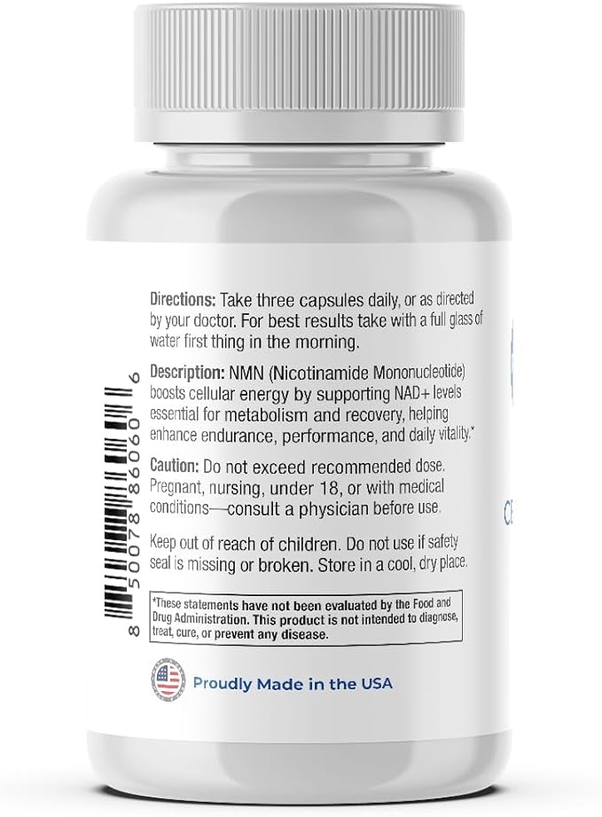 NAD+ Cellular Boost – 500mg NMN Supplement for NAD+ Support Cellular Energy Brain Clarity &amp Anti-Aging – Longevity &amp Recovery Support – 90 Vegan Capsules (30 Servings)