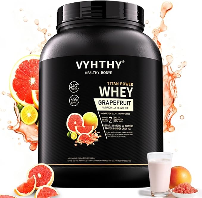 Grapefruit Flavored Whey Protein Powder24g Protein per Serving Fast-Absorbing Concentrated whey Protein Low Sugar Gluten-Free Natural Flavor 2 lbs/32 oz.