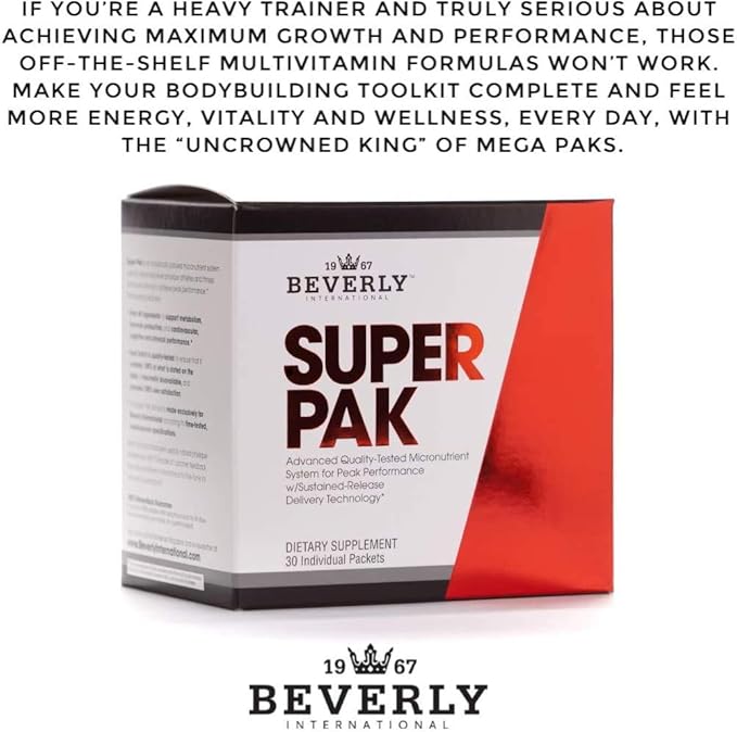 Beverly International Super Pak. 30 Packs. High-Potency Multivitamin Daily Pack for Energy Performance Immune System Health. Custom-formulated for Athletes Active Men and Women since 1970.